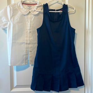 French Toast girls sz 6 uniform navy blue jumper and white button up shirt